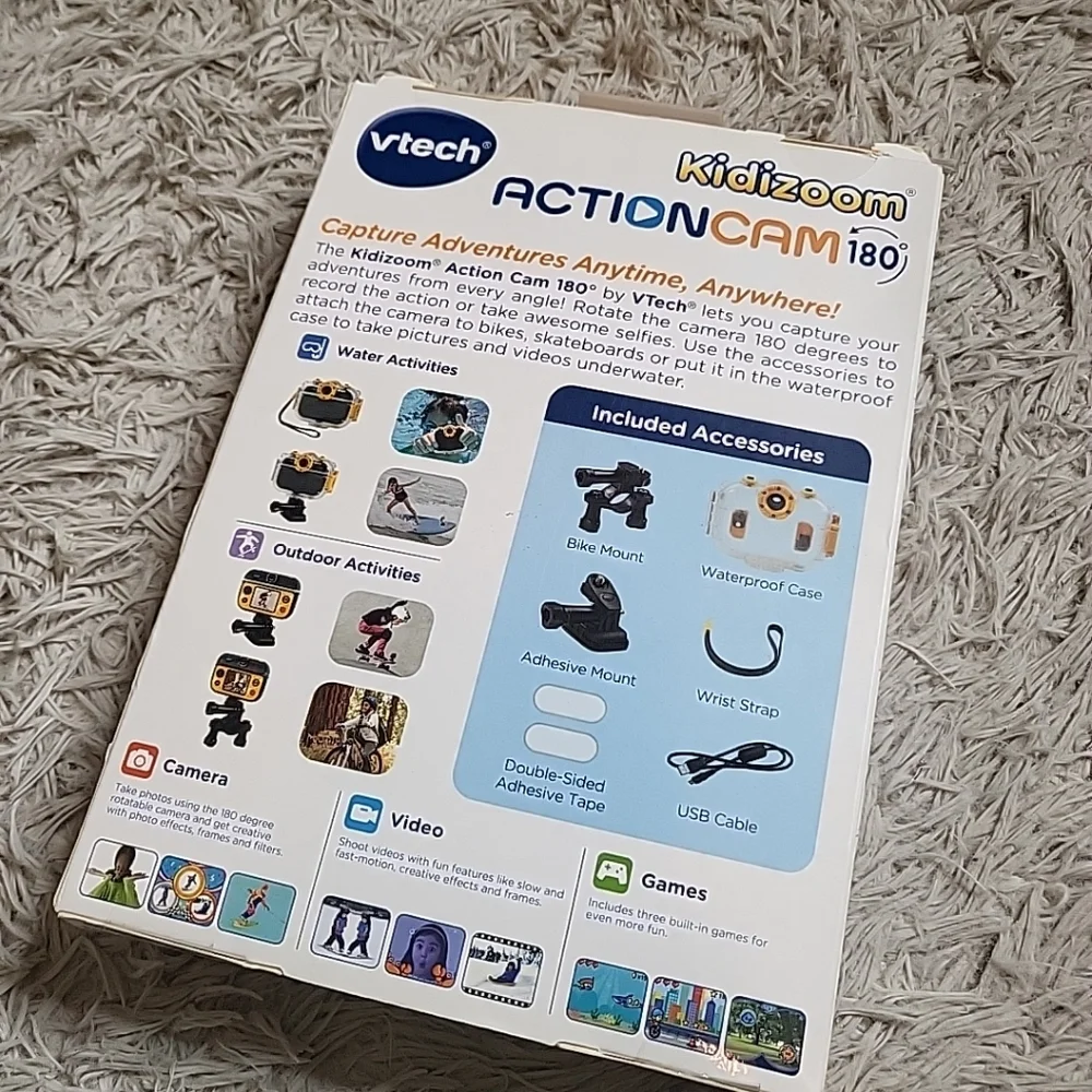 Vtech Kidizoom Action Cam 180° Camera All Weather Waterproof Case & Mounts New